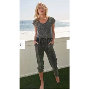 PROMESA True To You Acid Wash Charcoal Drawstring Jumpsuit Size XXL Vintage Wash